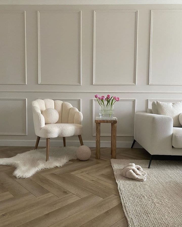 living room herringbone flooring